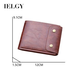 IELGY กระเป๋าสตางค์มีกระดุมกระเป๋าสตางค์ผู้ชายสั้น