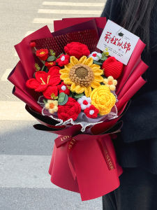 Quà Tặng Sinh Nhật 18 Tuổi Knitting Yarn Sunflower Bouquet Quà Tặng Thiết Thực Cho Học Sinh Mùa Lễ Hội