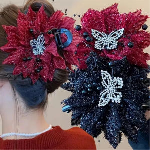 กิ๊บติดผมตาข่ายรูปผีเสื้อสุดวิเศษแบบเกาหลีกิ๊ฟติดผมผู้หญิงหญิงสาวสำหรับปาร์ตี้งานแต่งงานกิ๊บติดผมไข่มุกเทียมมีพู่ห้อยขนาดใหญ่แบบอุปกรณ์เสริมหมวกคลุมหัว