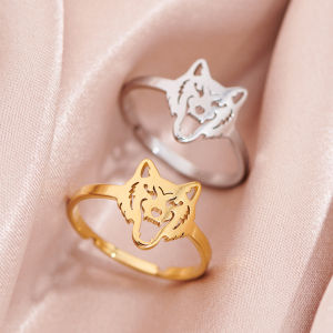 Golden Stainless Steel Wolf Open Adjustable Rings For Women Men Vintage Gothic Aesthetic Finger Ring Jewelry Gifts Anillos Mujer
