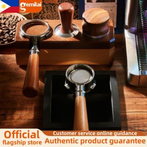 Gemilai coffee machine bottomless handle universal filter 54/58mm three ear stainless steel detachable modified coffee machine handle solid wood material precision filter for easy cleaning