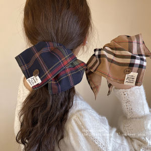 Phong Cách Anh Quốc College Pattern Square Scarf Hair Ties Versatile Buttoned Hair Bands Low Ponytail Hair Ties Hair Accessories