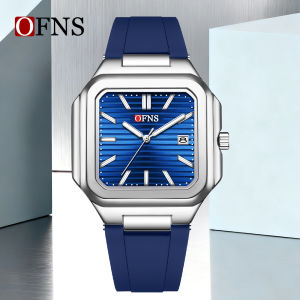 OFNS Mens Large Square Dial Sports Watch Waterproof Luminous Date Silicone Strap Fashion Quartz