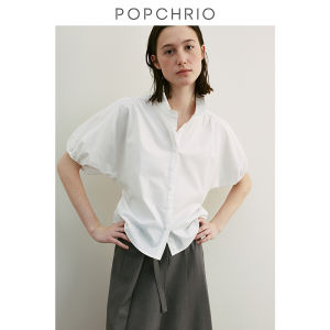 Convertible Balloon Sleeve Short Shirt Cropped Loose Fit