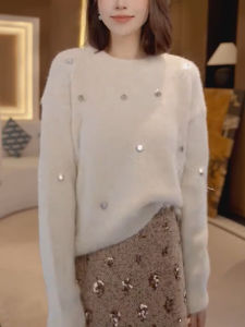 QINGNAER | Mature Soft Long Sleeve Big Size Knit Sweater
