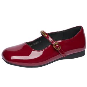 Josiny | Red Fall 2025 New Flat Mary Janes Buckle Patent Leather Shoes