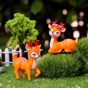Xuan Ye Cartoon Style Couple Miao Hua Deer Small Doll Decorative Figurine Realistic Animal and Succulent Plant Potted Decoration