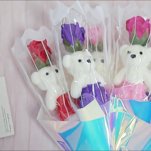1 Piece Artificial Flowers Soap Rose Flower Bear Rose Mothers Day Valentines Day Birthday Gift Teddy Bear Bouquet Decor Wedding Decoration