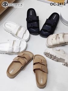 OCTAVIA Sandal Slide Slip On Wedges Wanita Double-Straps OC-2412 (FREE BOX)