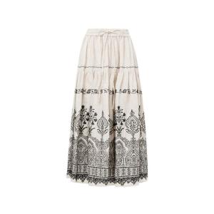S·DEER | Vintage High-Waist Pleated Embroidery A-Line Linen Skirt