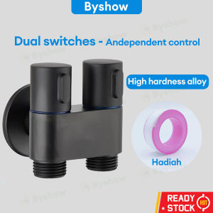 Byshow Dual Control Valve Washing Machine Tap two way water valve Dual Faucet Bidet Bathroom Toilet Tap shower basin double head water tap stainless steel Kepala Paip Air kepala paip bilik air mandi 洗衣机水龙头 双头水龙头