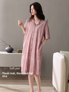 MiiOW | Áo choàng cardigan cổ bẻ tay ngắn cotton nguyên chất mùa hè cho nữ Áo ngủ rộng rãi thoải mái mặc ở nhà MiiOW Cat Lady