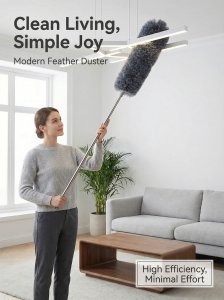 Multifunctional retractable duster with bendable head - reusable and washable for high ceilings furniture and car cleaning