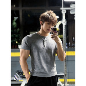 ZHUOCAN | Heny Collar Black Quick-dry Fitness Short Sleeve Tshirt