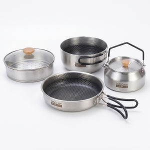 GESHU | Stainless Steel Non-Stick 3-Layer Thickened Outdoor Camping Cookware Set