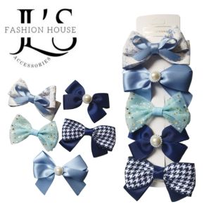 JLs | 5-in-1 Blue Set Bowknot Ribbon Clip Hair Accessories