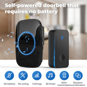 SMATRUL Wireless Door Bell Self Powered No Battery Smart Doorbell Waterproof LED Light UK Plug Smart Home distance up to 150m