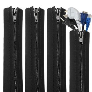 1/2/4Pcs Black Cable Organizer Zipper Type TV Computer Cable Sleeve Insulated Protective Office Cable Hidden Storage Management
