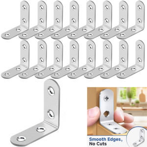 20PCS L Brackets Stainless Steel Corner Braces with Screws 90° Right Angle Shelf Supports for Wood Furniture Accessories Table