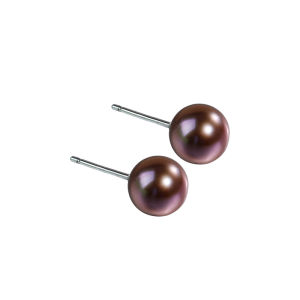 Caramel Rum Rare Purple Brown Freshwater Pearl Stud Earrings 7-8mm