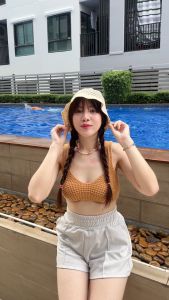 🌈SpinnyHouse🌈ครอปบรา ผ้าถักไหมพรม 🏖️ ผ้าไหมพรมแบบหนา รุ่น ซันนี่ B-048-4-AA