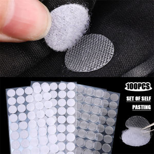 100Pcs Self Adhesive Double Side Strong Glue Magic Sticker Fastener Tape Dots Transparent White Round Coins Hook Loop Tape Stationery DIY Accessories