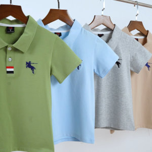 Áo thun polo cổ bẻ tay ngắn bé trai  thêu ngựa kiếm (từ 14 kg đến 42kg)