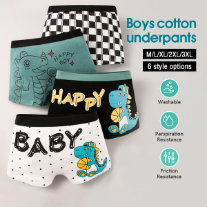 3-12yrs 4 Pcs Boys Boxer Underwear 100% Cotton Kids Shorts Bottoms Clothes For Panty Boyleg Panty