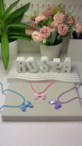 Glossy Ribbon Pendant Beaded Necklace Cute Aesthetic Fashion Jewelry Fashion Kids Acrylic