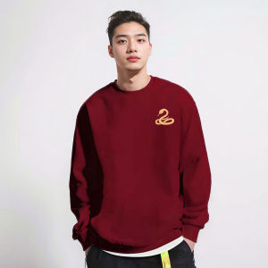 Hong Kong Accessible Luxury Snake Year Mens Red Animal Year Sweatshirt Fall and Winter 2025 New round Neck Pure Cotton Fleece-lined Couple Clothes