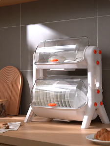 Dish Drying Box with Dust Cover and Removable Drainer BoardDish Drying Rack 2 Tier PP Plastic Drain Bowl Dish Storage Box withMultifunctional Kitchen Tableware Cupboard Tableware Tray Cutlery Dishes Drain Rack