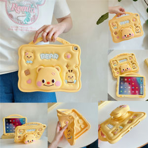 For Apple iPad 10th 9th 8th 7th 6th 5th Air Pro 3rd 4th 10.9" 10.2" 9.7" 10.5" 11.0" Mini Tablet Kids Cute Winnie the Pooh Safe Silicone Contraction Bracket Case Cover