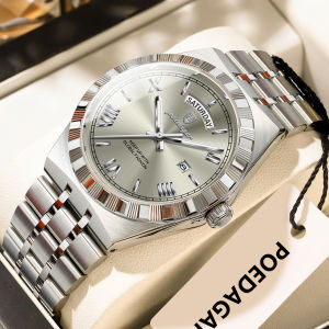 POEDAGAR Luxury Fashion Man Wristwatch Week Date Waterproof Luminous Mens Clock Stainless Steel Quartz Business Watches For Men