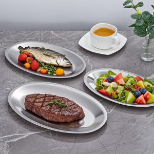 Thickened Classic Egg-shaped Dish Imitation Gold Silver Snowflake Pattern Plate Golden Barbecue Flat Dish Steamed Fish Dish