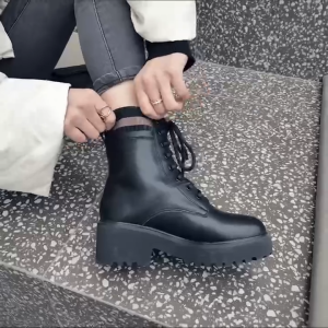 New Short High Heel Waterproof Platform Womens Boots Round Head Thick Heel Thick Bottom Martin Boots