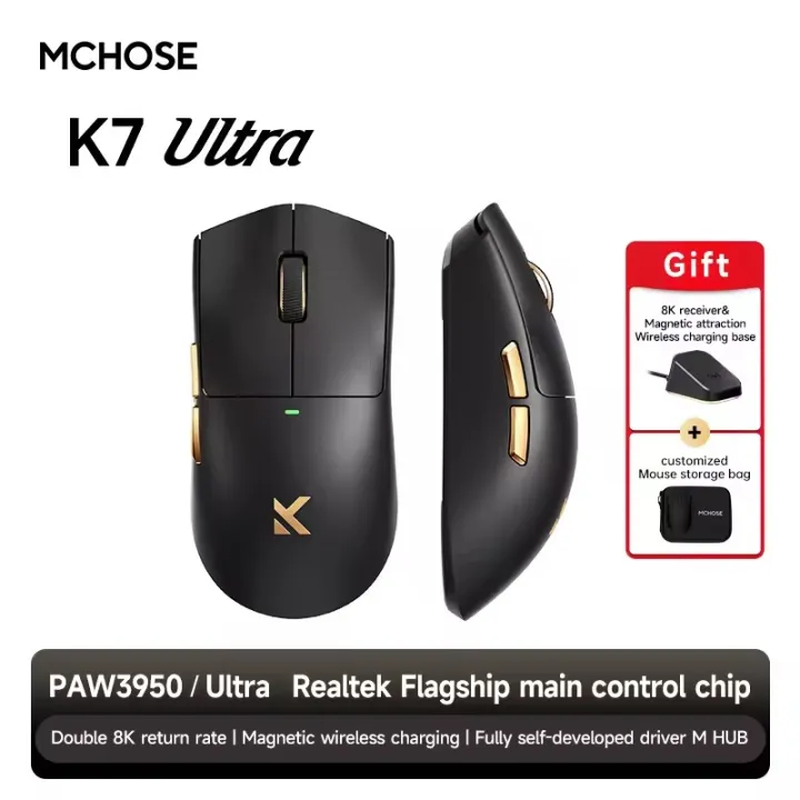 MCHOSE | MCHOSE K7 Ultra Wireless Gaming Mouse Tri-Mode PAW3950 Dual 8K 42000DPI 750IPS 59g Lightweight Magnetic Wireless Charging Dock