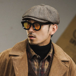 หมวกเบเรี่ยต้นฉบับย้อนยุคสำหรับผู้ชาย หมวกปากเป็ด หมวกบาร์เรล หมวกทรงสี่เหลี่ยมเล็ก หมวกสุดเท่สำหรับผู้ชาย สไตล์ผู้ชาย