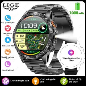 LIGE | Đồng Hồ Thông Minh Quân Đội LIGE Với Pin 1000mAh GPS Thiết Bị Theo Dõi Thể Thao La Bàn Gọi Bluetooth Chống Nước Dành Cho Android & iOS Màn Hình Tròn 1.7 Inch Dành Cho Nam