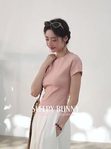 Short Sleeve Raglan Round Neck Slim Fit Womens Summer T-shirt