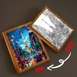 Asian Tokyo and Eastern Cities Pretty Cityscape Painting Photo Frame LED Bedside Light for Home Office Perfect Gift for Traveler