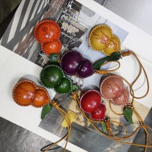 Handmade First Layer Cowhide Keychain Pendant Bag Charm Birthday Gift Transparent Gourd Shaped Bag Accessories Fashionable