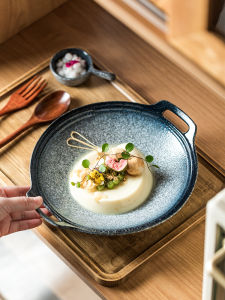 Elegant Ceramic Dinner Plate with Dual Ears for Western Cuisine round Serving Plate Home Use New Model 2025