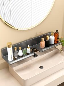 ตู้ครัวน้ำสำหรับห้องน้ำแบบติดผนัง ชั้นวางของแบบไม่ต้องเจาะ บานกระจกแบบป้องกันน้ำ ตะขอสแตนเลส ชั้นวางของสำหรับจัดระเบียบ