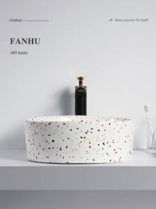 Gilt Edging Porcelain Table Basin Terrazzo Wash Basin round Washbasin Balcony Bathroom Deepening Washstand Single Basin