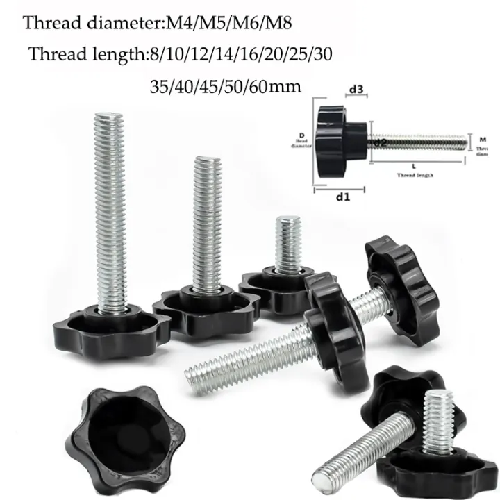 ENTAOER 5-Pack Knurled Nylon Thumb Screws – M3 To M8, Black Bakelite Hand Bolts, Lengths 8-40mm (M8, 40mm, 5pcs)