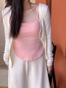 คาร์ดิแกนเสื้อคลุมผู้หญิงสไตล์เกาหลีในฤดูใบไม้ผลิสําหรับผู้หญิงพร้อมสายรัด แขนยาวพอดี คอ V