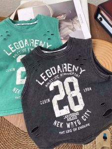 Washed Vintage Cotton Sleeveless T-Shirt for Kids