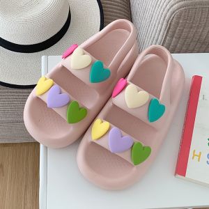Summer Beach Vacation Flat Bottom Heart Shaped Womens Sandals Colorful Fairy Style Cute Toe Post EVA Fashionable Flats
