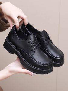 Comfortable mid Heel Mom Shoes 2024 Fashion Cross Buckle Work Shoes Lightweight Anti-Slip Leather Slip-On Loafers for Women