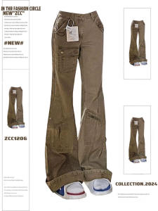 Plus Size American Retro High Street Slightly Flared Jeans Female Fall and Winter High Waist Slimming Sense of Design Parka Mop Trousers